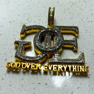Gold Plated Rapper/Fashion Pendant AAA Zircon “GOD OVER EVERYTHING”